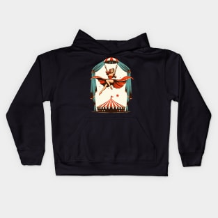 Circus girl give show on flying trapeze Kids Hoodie